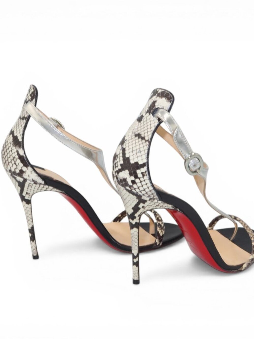 Christian Louboutin Athina Python T Strap Sandals Black Silver Size 37.5 - Picture 10 of 16